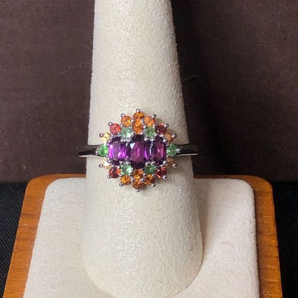 Sterling Silver Amethyst, Garnet, Peridot, Citrine Vintage Gemstone Ring Sz 10 - Picture 8 of 17